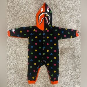 Bathing Ape Bape Kids Polka Dot Shark Hoodie Onesie Authentic